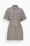 Short Cotton Drawstring Button Front Dress