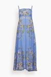 Shirred Silk Empire Waistline Floral Print Summer Maxi Dress