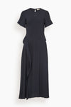 Short Sleeves Sleeves Button Closure Piping Round Neck Midi Dress With Ruffles