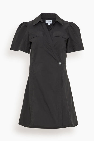 V-neck Puff Sleeves Sleeves Short Pocketed Wrap Dress