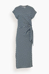 Striped Print Slit Elasticized Waistline Summer Cotton Midi Dress