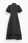 Fit-and-Flare Fitted Puff Sleeves Sleeves Shirt Midi Dress