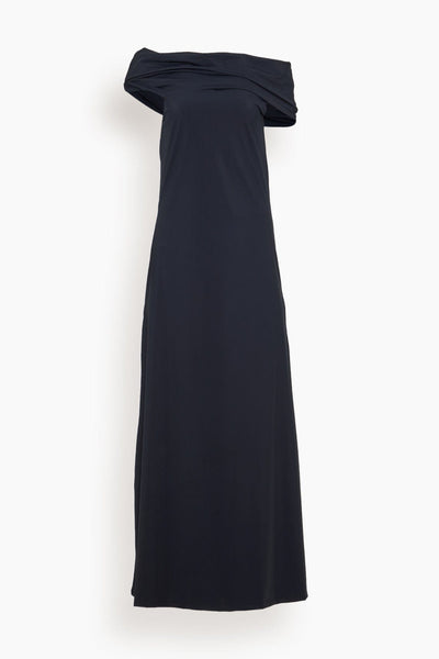 Draped Asymmetric Off the Shoulder Maxi Dress