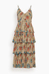 V-neck Spring Tiered Ruched Floral Print Midi Dress