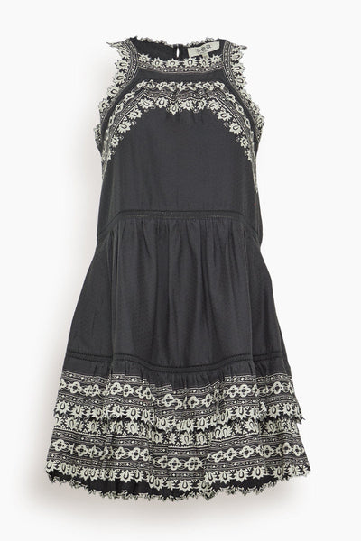 Swing-Skirt Cotton Embroidered Short Tank Dress With Ruffles