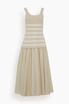A-line Sleeveless Dropped Waistline Fall Striped Print Midi Dress