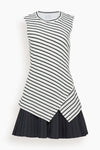 Spring Short Striped Print Pleated Dress