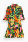 Short Cotton Floral Print Tiered Shirt Dress With Ruffles