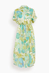 Floral Print Linen Tie Waist Waistline Self Tie Pocketed Shirt Midi Dress