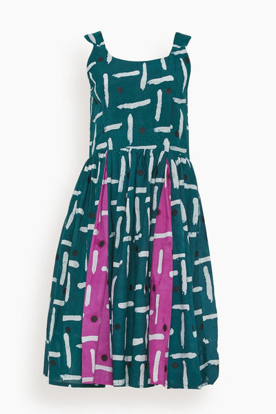 Geometric Print Fit-and-Flare Gathered Fitted Cotton Midi Dress