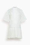 Dropped Waistline Cotton Short Striped Print Pleated Dress