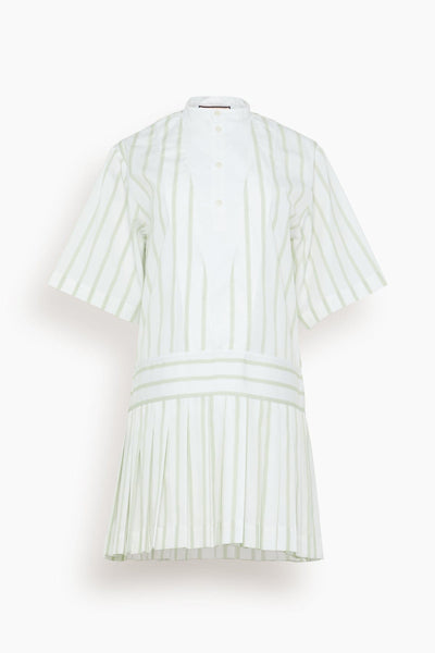 Pleated Short Dropped Waistline Cotton Striped Print Dress