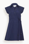 V-neck Self Tie Pleated Wrap Cap Sleeves Short Dress