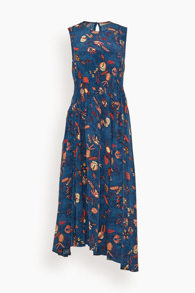 Ruched Fitted Silk General Print Midi Dress