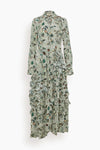 Spring General Print Collared Full-Skirt Shirt Midi Dress With Ruffles