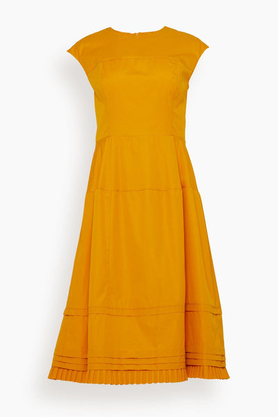 Cap Sleeves Fit-and-Flare Fitted Pleated Midi Dress