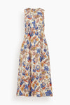 Cotton Pleated Fitted Hidden Back Zipper Floral Print Fit-and-Flare Midi Dress