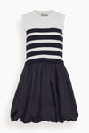 Pocketed Back Zipper Fitted Bubble Dress Striped Print Fit-and-Flare Short Sleeveless Dress