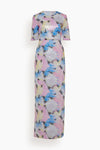 Sequined Embroidered Slit Mesh Short Round Neck Floral Print Dress by Rosetta Getty