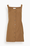 Short Wool Spring Square Neck Shift Pocketed Tiered Button Front Slit Dress