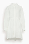 Full-Skirt Elasticized Waistline Short Puff Sleeves Sleeves Cotton Shirt Dress