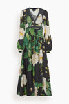 Full-Skirt Floral Print Spring Fitted Puff Sleeves Sleeves Fit-and-Flare Maxi Dress