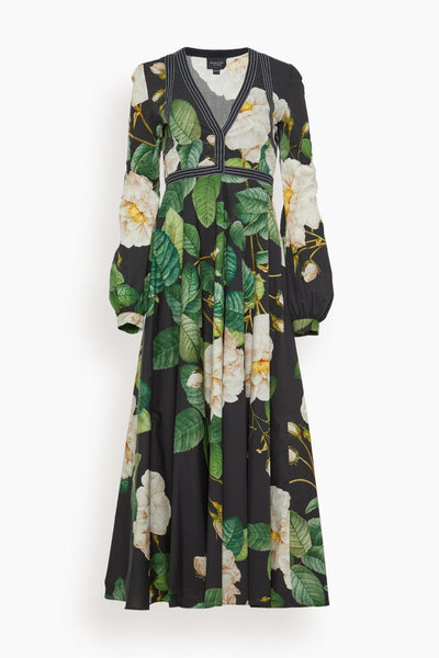 Fitted Spring Full-Skirt Puff Sleeves Sleeves Fit-and-Flare Floral Print Maxi Dress