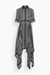 Geometric Print Silk Short Sleeves Elbow Length Sleeves Shirt Midi Dress