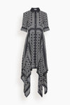 Short Sleeves Elbow Length Sleeves Silk Geometric Print Shirt Midi Dress