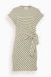 Faux Wrap Elasticized Waistline Striped Print Cotton Short Dress