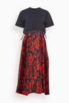 Drawstring Pleated Pocketed Floral Print Midi Dress