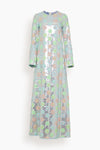 A-line Long Sleeves Vintage Sequined Floral Print Crew Neck Maxi Dress