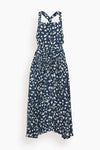 Spring Silk Pleated Self Tie Tie Waist Waistline Abstract Print Midi Dress