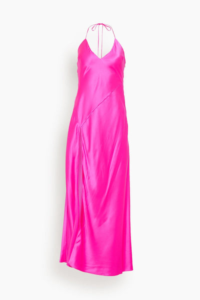 Slit Silk Halter Slip Dress/Maxi Dress