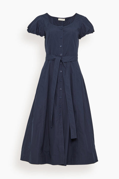Fit-and-Flare Button Front Fitted Belted Puff Sleeves Sleeves Cotton Midi Dress