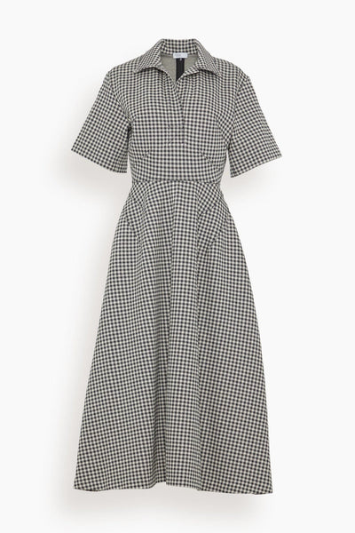 Checkered Gingham Print Fitted Darts Spring Fit-and-Flare Short Sleeves Sleeves Shirt Midi Dress