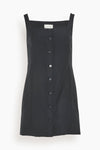 Wool Shift Short Pocketed Button Front Slit Spring Square Neck Dress