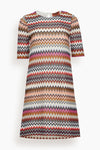 Zig Zag Print Crew Neck Rayon Short Dress