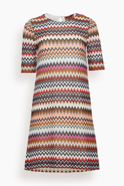 Zig Zag Print Crew Neck Short Rayon Dress