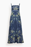 Shirred Floral Print Empire Waistline Summer Silk Maxi Dress