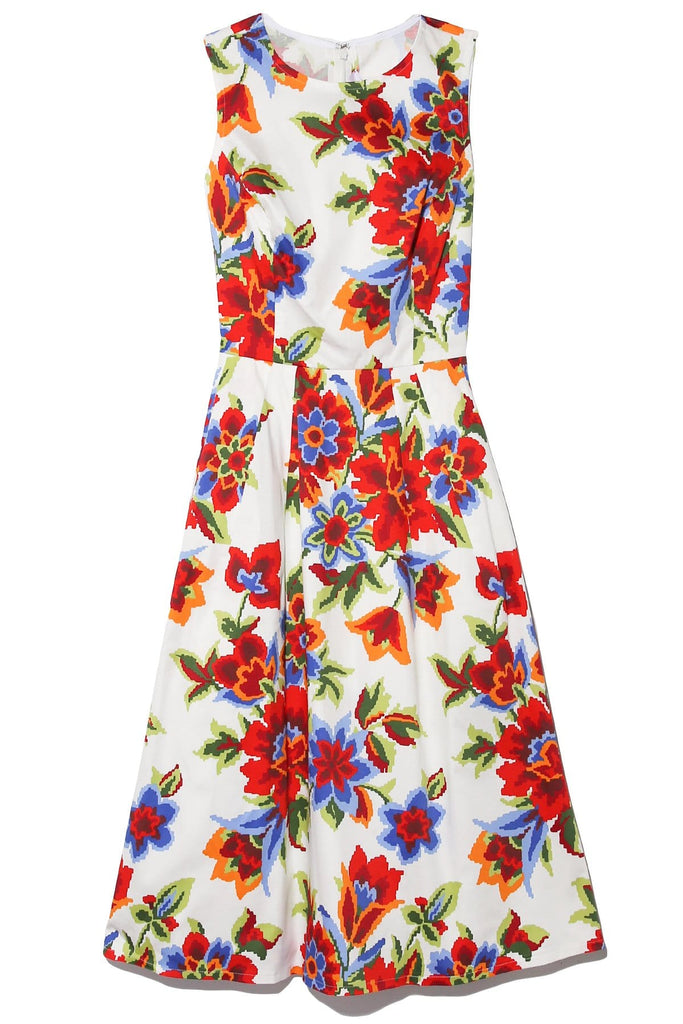 Carolina Herrera Pixel Floral A-Line Dress in White Multi – Hampden ...