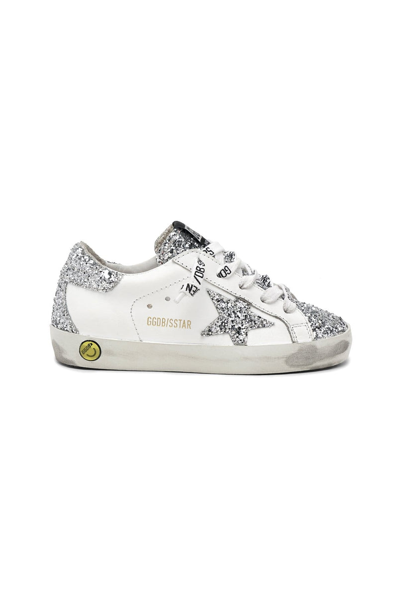 Kids Superstar Sneakers in White/Silver 