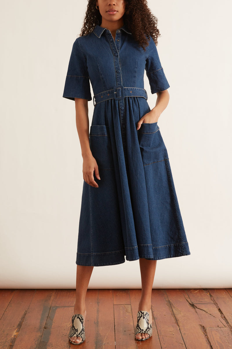 denim belted shirt dress