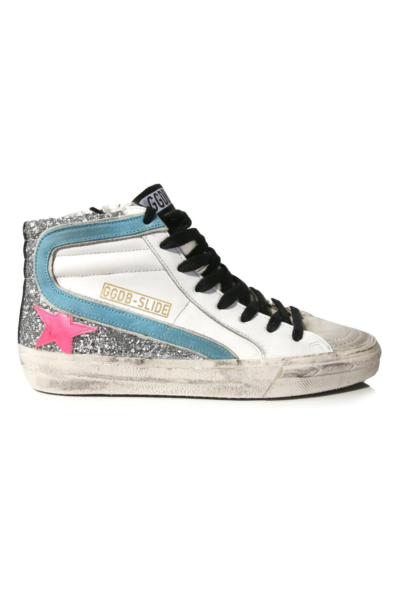 golden goose slide silver glitter high top sneakers