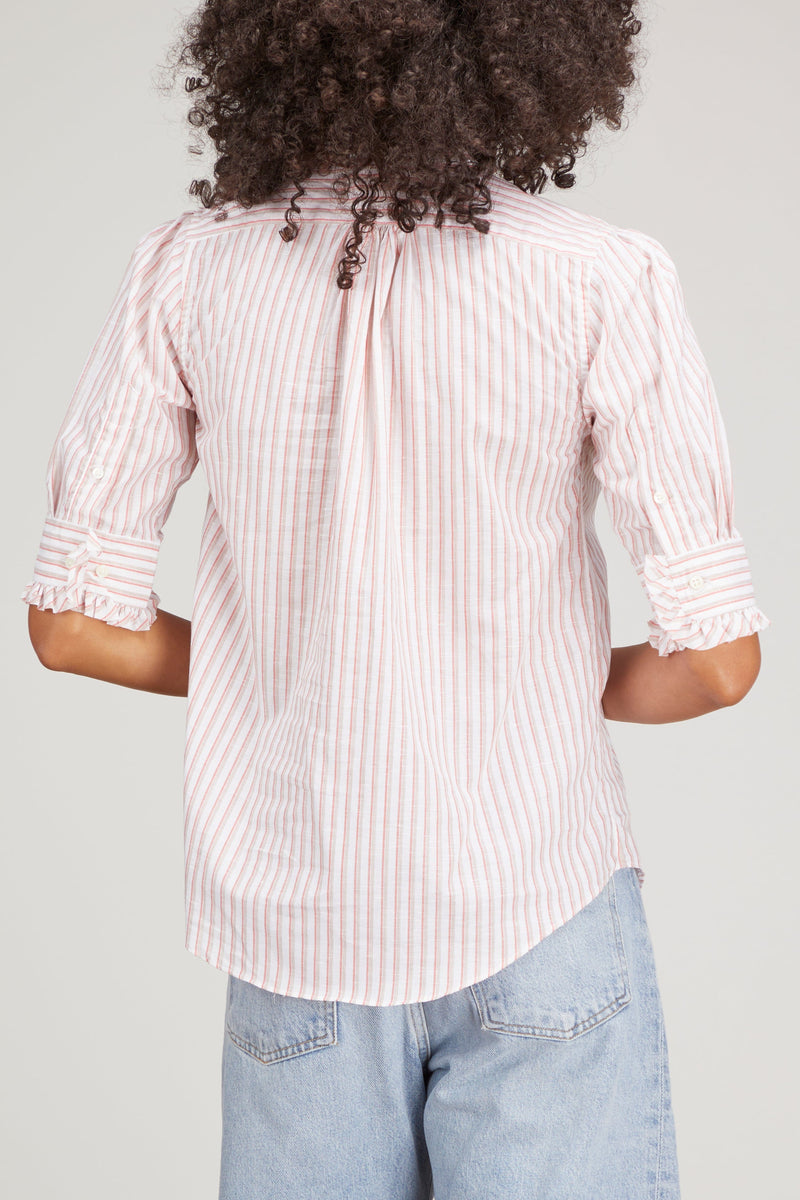 Ann Mashburn Elbow Sleeve Frill Shirt in Calypso/Sand Multi Stripe