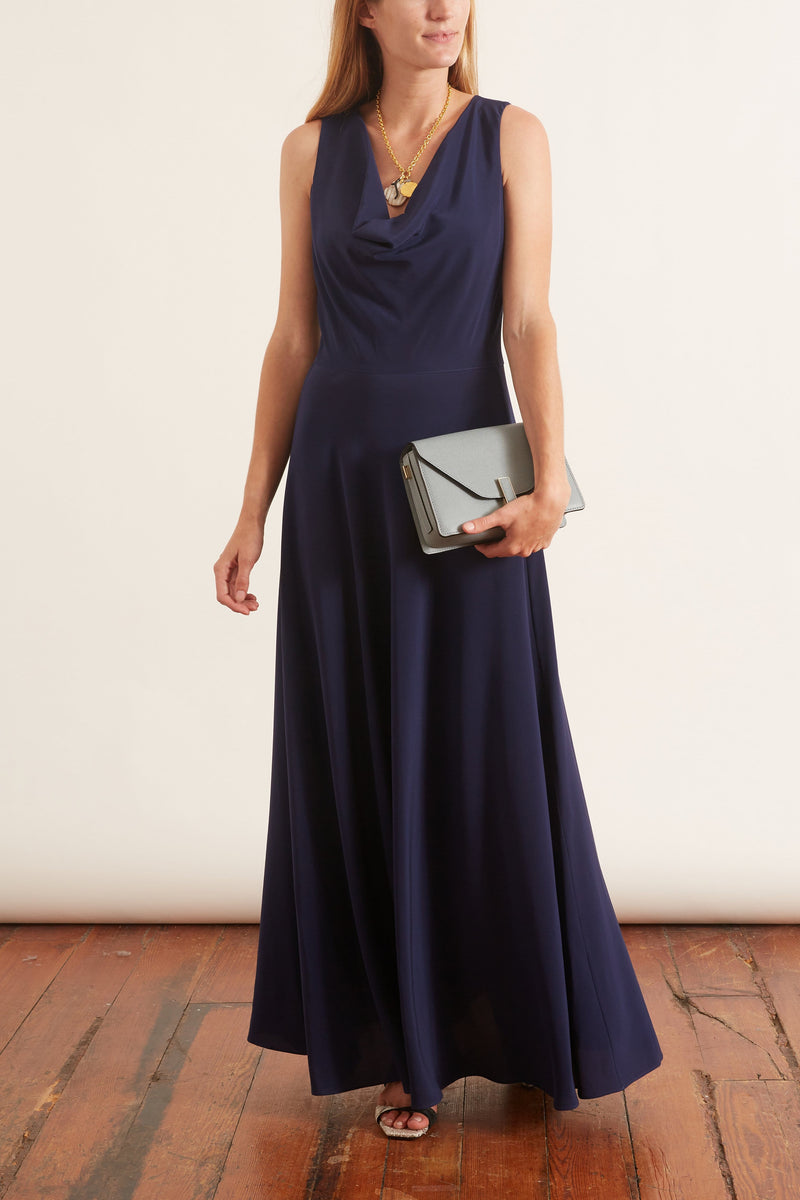 navy cowl neck dress