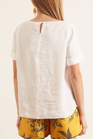 Aspesi Tops Linen Short Sleeve Blouse in White Aspesi Linen Short Sleeve Blouse in White