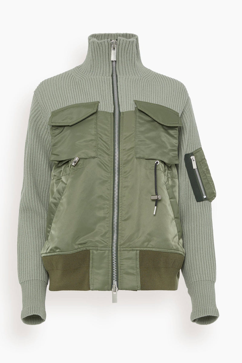 Sacai Nylon Twill x Knit Blouson in Khaki – Hampden Clothing