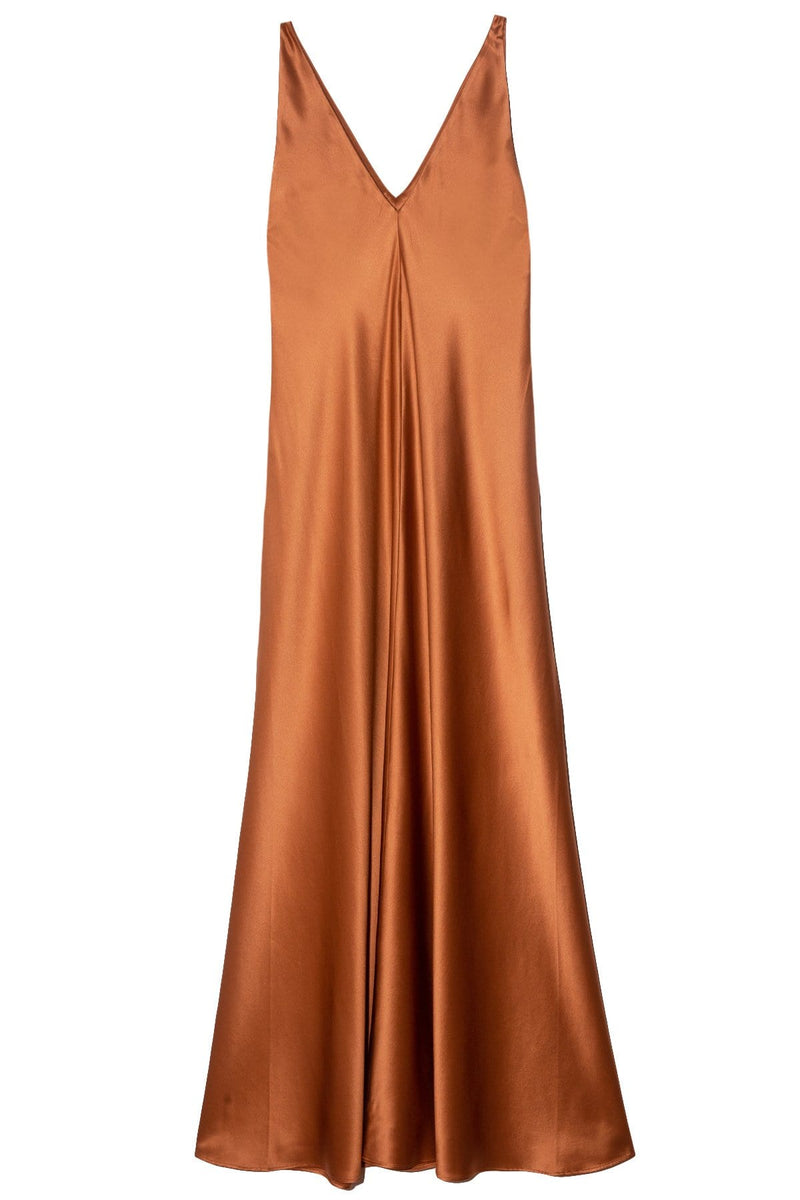 copper silk dress