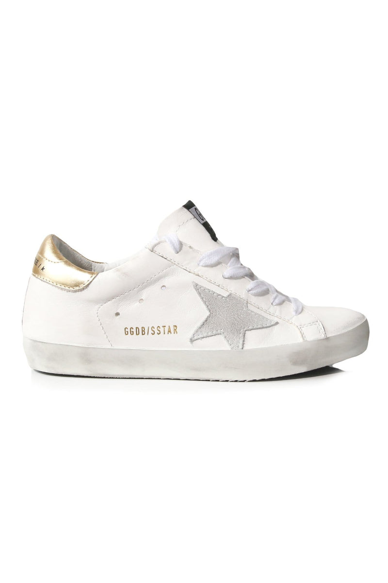 golden goose white & gold superstar sneakers